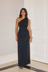 Lavish Moments One Shoulder Maxi Dress Black