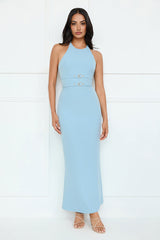 Haute Influence Halter Maxi Dress Blue