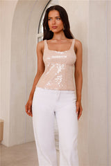 Enchanting Sparkles Sequin Top Nude