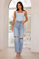 Playful Patchwork Gingham Crop Top Blue