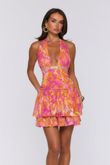 Sunkissed Seduction Halter Mini Dress Orange