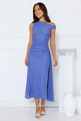 Moves With You Off Shoulder Mesh Maxi Dress Cobalt