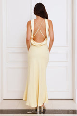 Refined Seascape Satin Maxi Dress Yellow