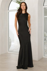 Whimsical Roses Satin Maxi Dress Black