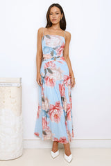 Peach Petal Path Maxi Dress Blue