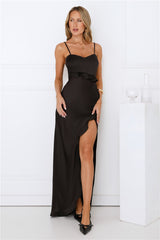 Rosewater Kiss Satin Maxi Dress Black