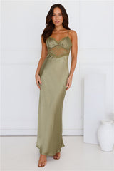 Luxe Slip Satin Maxi Dress Olive