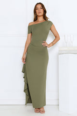 Effortlessly Irresistible Off Shoulder Maxi Dress Green