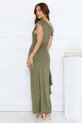 Effortlessly Irresistible Off Shoulder Maxi Dress Green