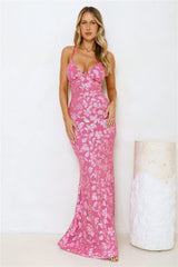 Exquisite Opulence Sequin Maxi Dress Pink