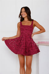 Always Unique Embroidered Mini Dress Berry