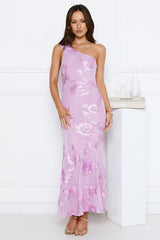 Glossy Girl One Shoulder Mesh Maxi Dress Lilac