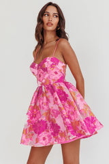 Belle Enchante Cami Strap Jacquard Mini Dress Pink