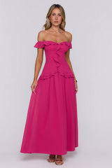 Dewy Glow Off Shoulder Maxi Dress Magenta