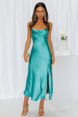 Lychee Martini Satin Midi Dress Aqua