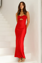 Curious Heart Satin Maxi Dress Red
