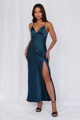 The Sophia Satin Maxi Dress Teal