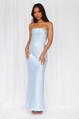 The Felicity Strapless Satin Maxi Dress Blue