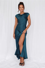 The Valentina Cap Sleeve Satin Maxi Dress Teal