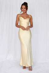 HELLO MOLLY The Penelope Cowl Satin Maxi Dress Yellow