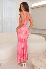 Refreshing Splash Mesh Maxi Dress Pink