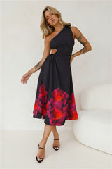 Ultimate Party One Shoulder Midi Dress Black