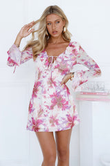 Front Of The Room Long Sleeve Mesh Mini Dress Pink