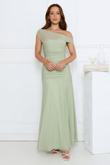 Dusk Noir Off Shoulder Maxi Dress Sage