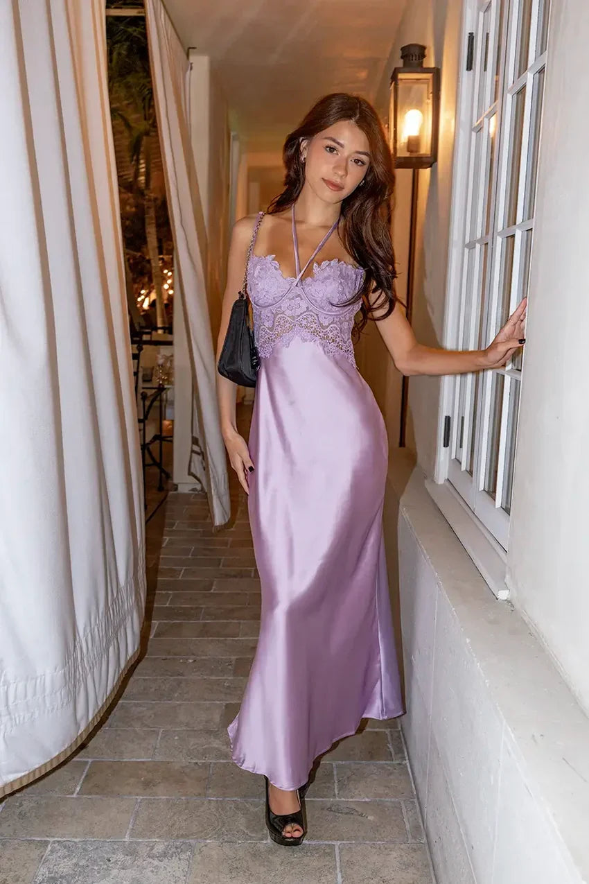 Sultry Style Satin Midi Dress Lilac